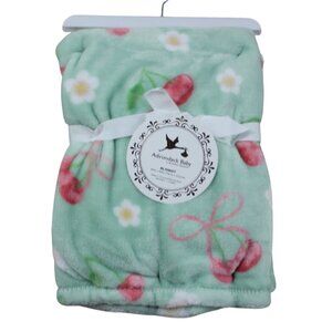 Adirondack Baby Cherry Fleece Blanket Infant Girls Green Flower Soft NWT RARE